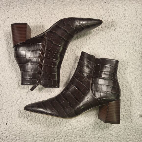 Cole Haan Catlyn Block Heel Booties Embossed leather dark brown size 11 - Picture 3 of 7